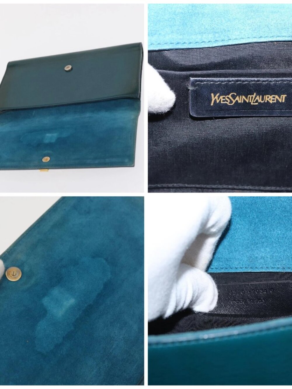 SAINT LAURENT Y Line Clutch Bag Patent leather Green Gold Auth 163062 - Picture 15 of 16